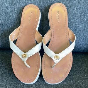 COACH flip flops sandals size EU 38 fits US 8 white / tan leather